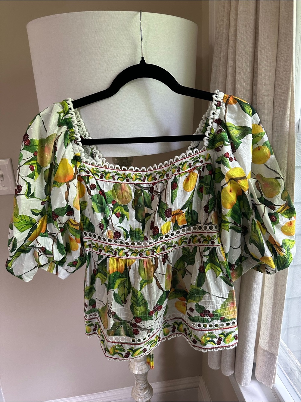 Farm Rio White Lemon Pear Berry Print Blouse - Picture 2 of 7